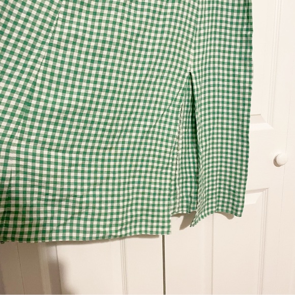 Loft Green Gingham Side Slit Midi Skirt Linen Blend Size 14 - Picture 4 of 9
